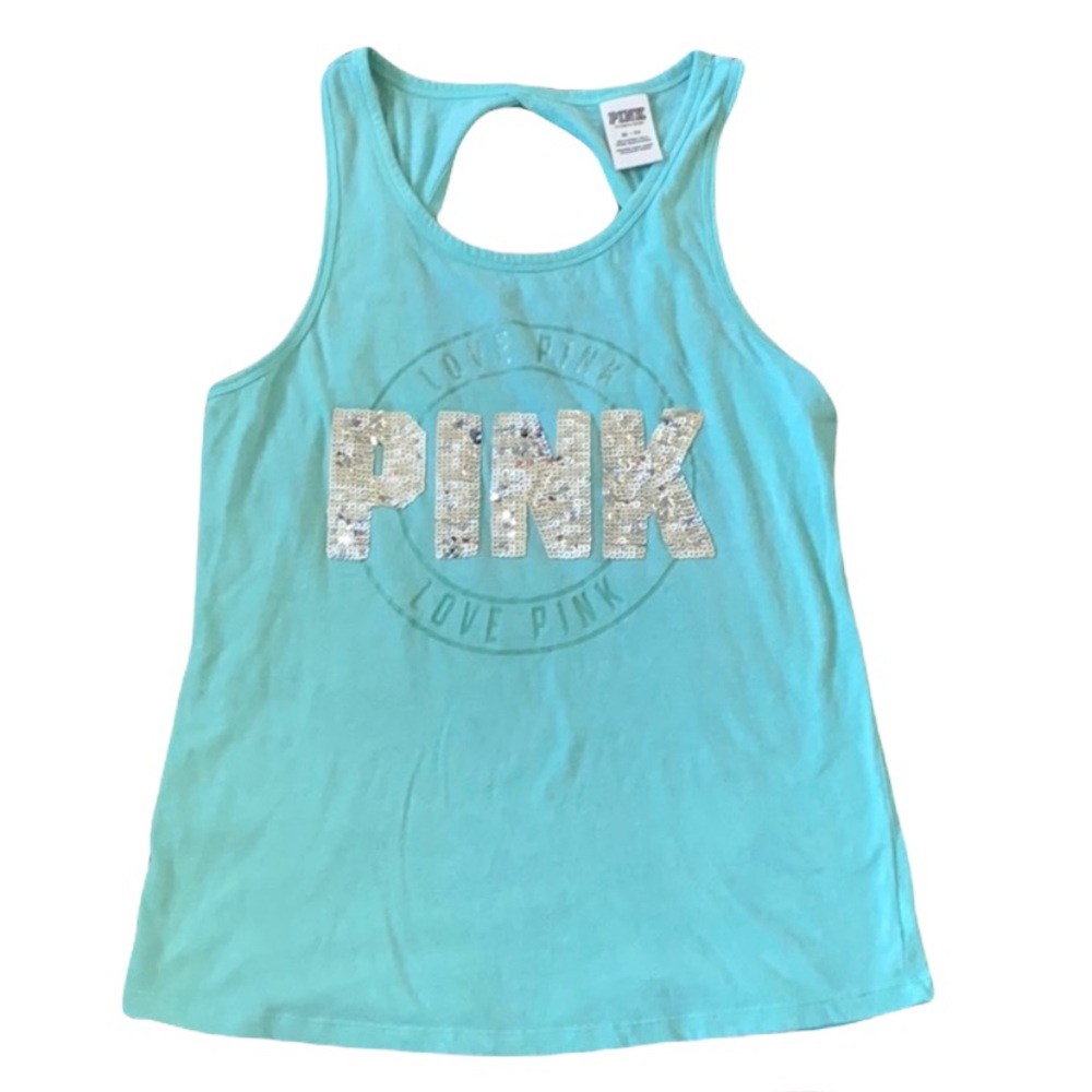 Victoria's Secret Pink Aqua Sequins Bling Tank Top